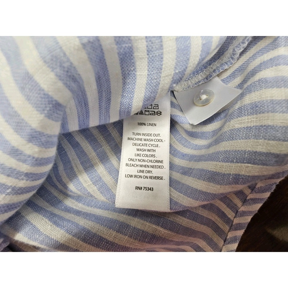 Jones New York Women's Medium 100% Linen Blue White Striped Button Down Shirt M - Picture 6 of 7